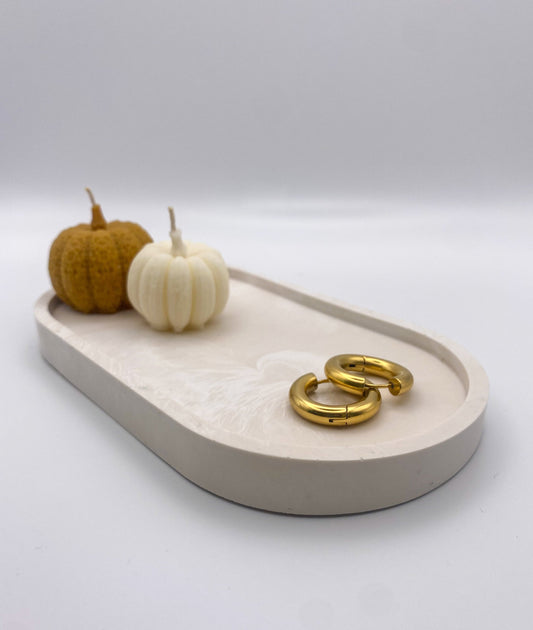 Oval tray - Marble Beige White